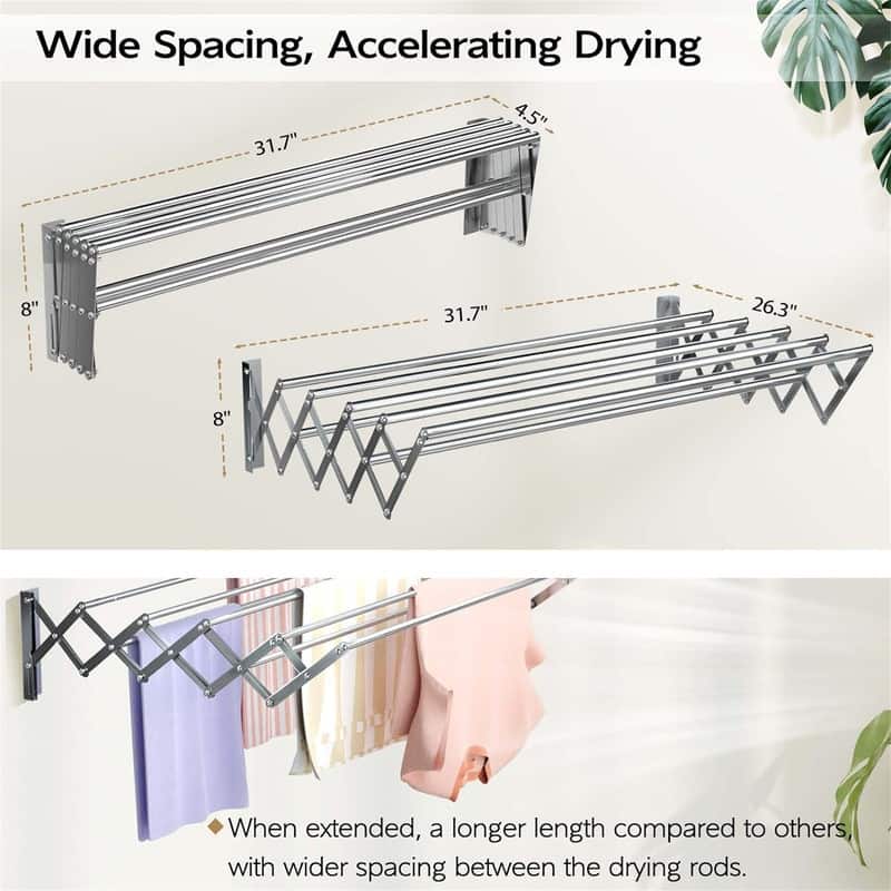 Wall Mounted Clothes Drying Rack - 17"D x 5.5"W x 2"H