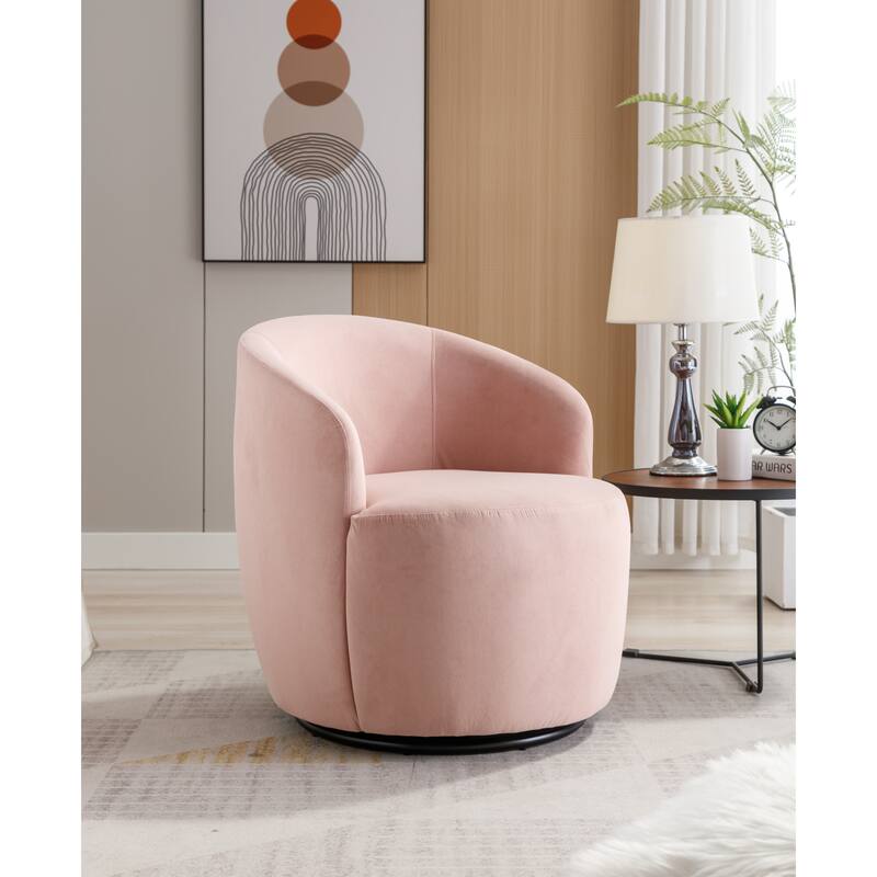 Velvet Swivel Barrel Chair with 360° Black Metal Base