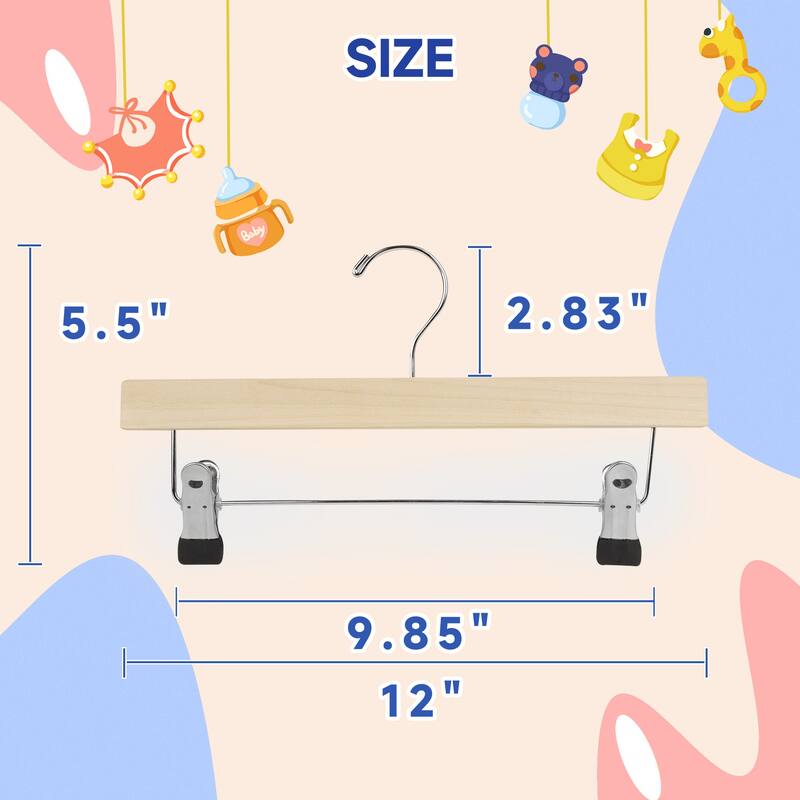 BP4U Kids Wooden Pants Skirts Hangers, Baby Solid Wood Hangers with Clips for Toddler & Children's Trousers, Slacks, Jeans
