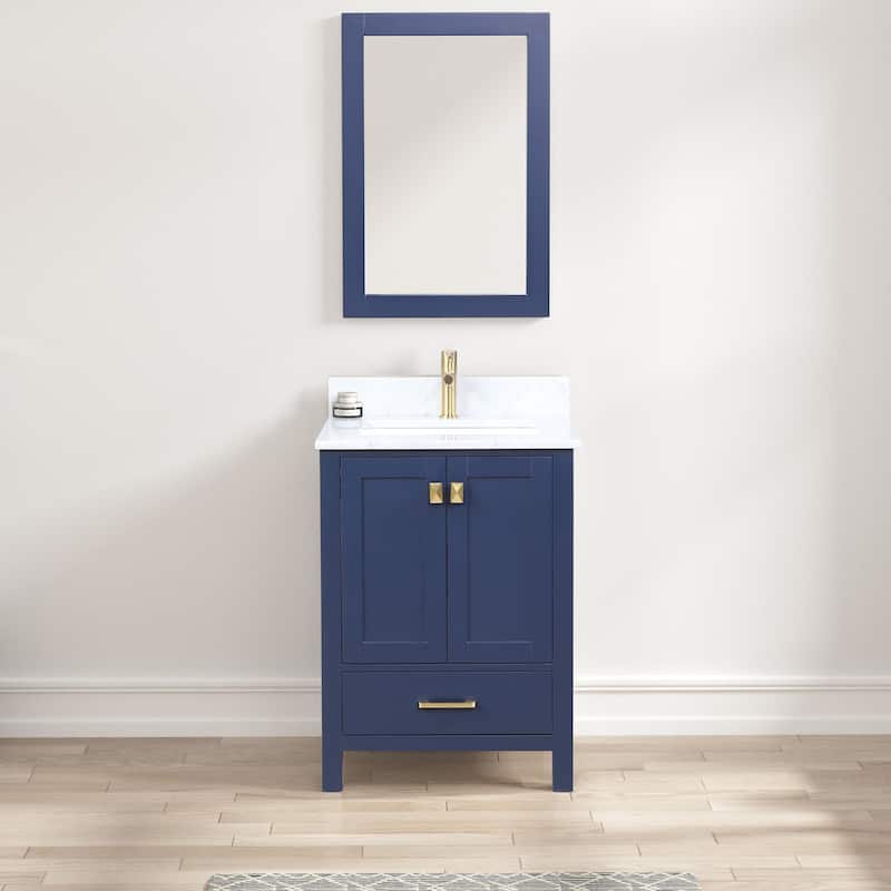 Blossom Geneva 24" Solid Wood Vanity w/ Marble Top, Sink & Mirror - Navy Blue