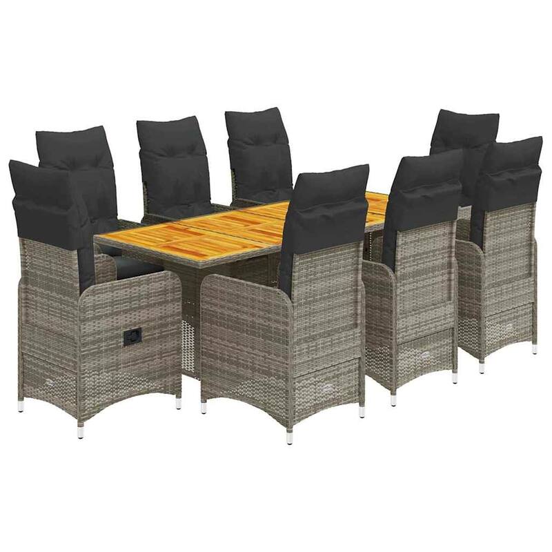 vidaXL Bistro Set Grey PE Rattan, Steel Frame, Acacia Wood 6-Seater - 21.5 x 23.0 x 36.2 in