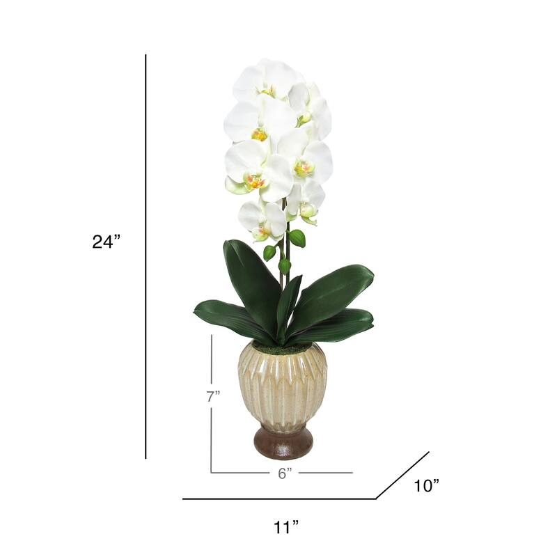Cream White Artificial Phalaenopsis Orchid Flower Arrangement in Origami Ceramic Pot 24in - 24" H x 11" W x 10" DP