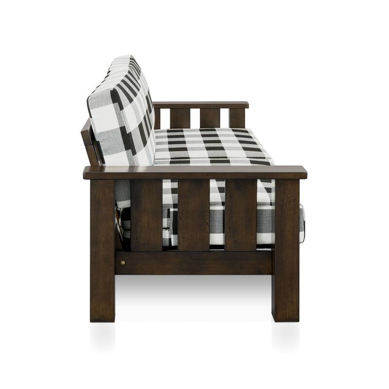 Furniture of America Milou Rustic 3-Piece Wood Plaid Patterned Fabric Sofa Set