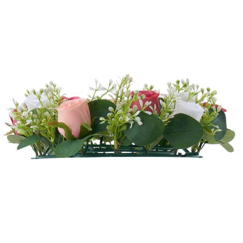 Pink White Silk Rose Wreath Centerpieces Set of 10 with Base - 13.4 x 13.4 x 3.5 inch
