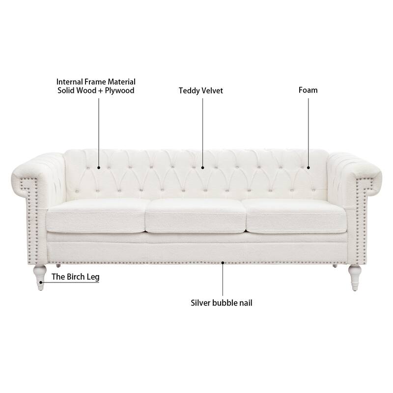 Modern Teddy Velvet Sofa with Birch Legs and Quilted Backrest, 660 lbs Capacity