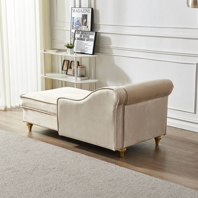 Modern Storage Chaise Lounge for Living Room, 60.6" Velvet Sofa Chair with Toss Pillows, Upholstered Lounge Sofa with Gold Legs