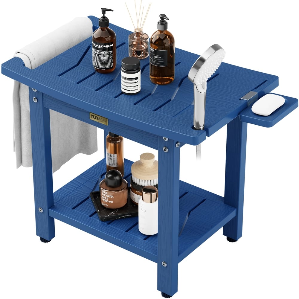 WINSOON 21 Inch Waterproof Shower Bench, 2-Tier Shower Chair Shower Stool with Non-Slip Feet and Handle