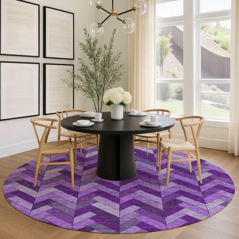 Machine Washable Indoor/ Outdoor Modern Chevron Chantille Rug