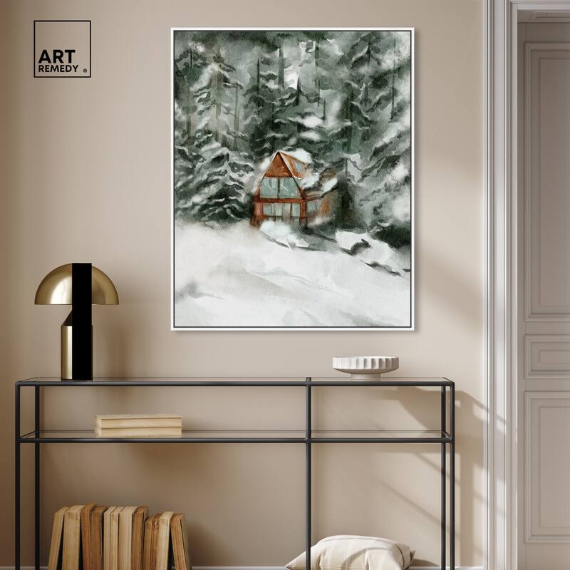 Art Remedy Winter In December Framed Landscape 1 Piece Canvas Wall Art Watercolor Style