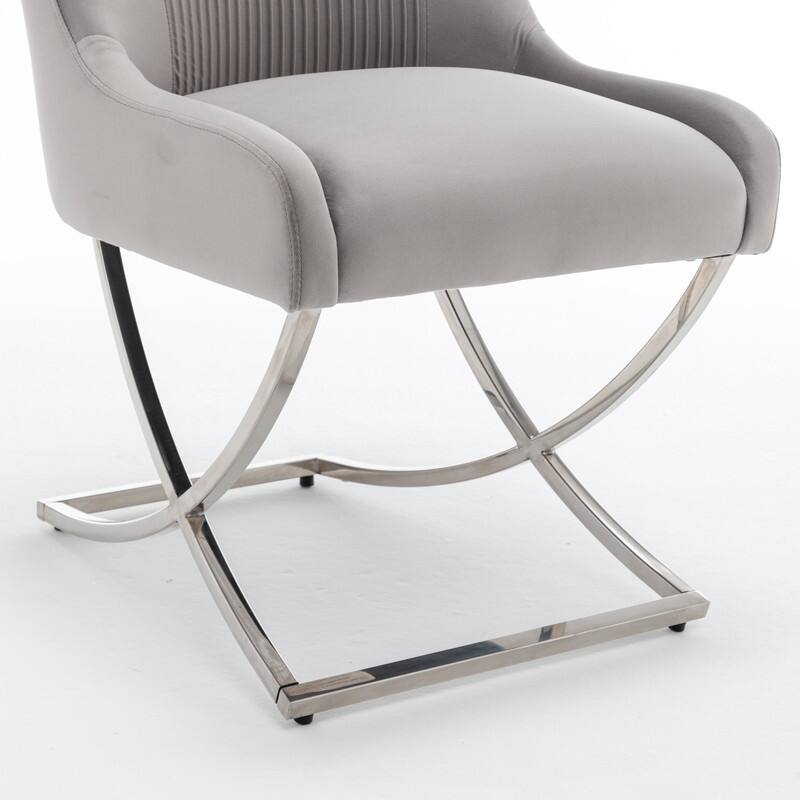 Modern Contempoary Velvet Dining Chair Set of 2 with Metal Frame Legs and Back Pull