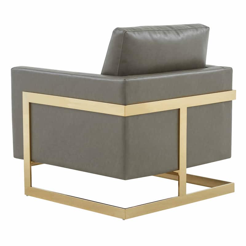 Lincoln Leather Accent Chair With Gold Frame Modern Single Seater Sofa for Living Room and Bedroom - 34"