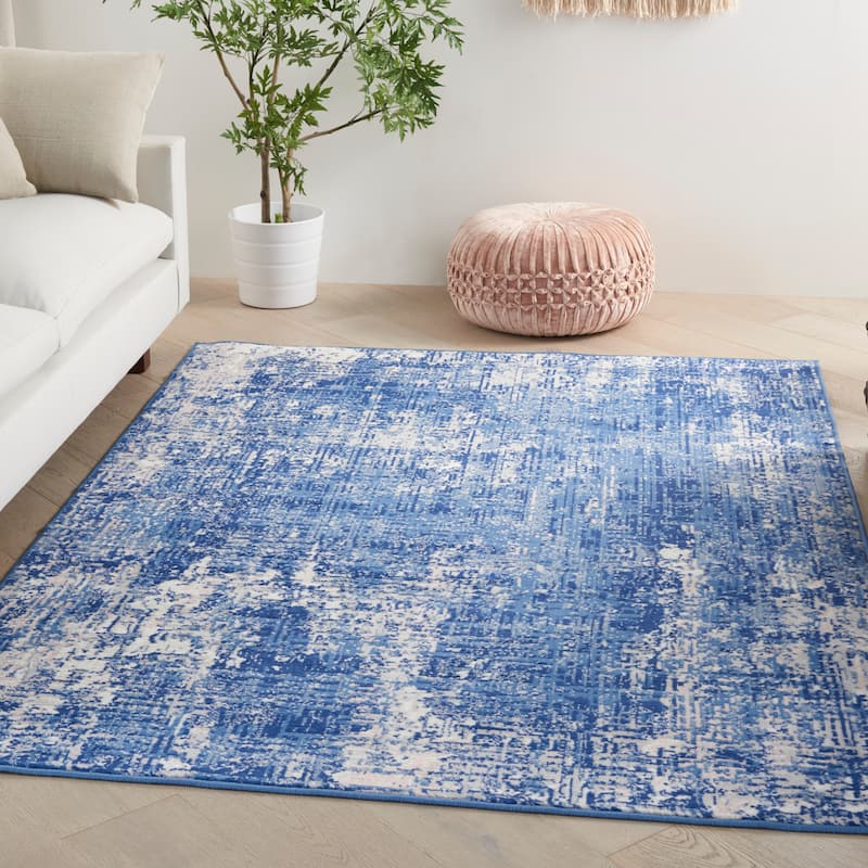 Nourison Whimsicle Modern Distressed Abstract Blue Ivory Area Rug - 7' x 10' - Blue Ivory - Rectangle