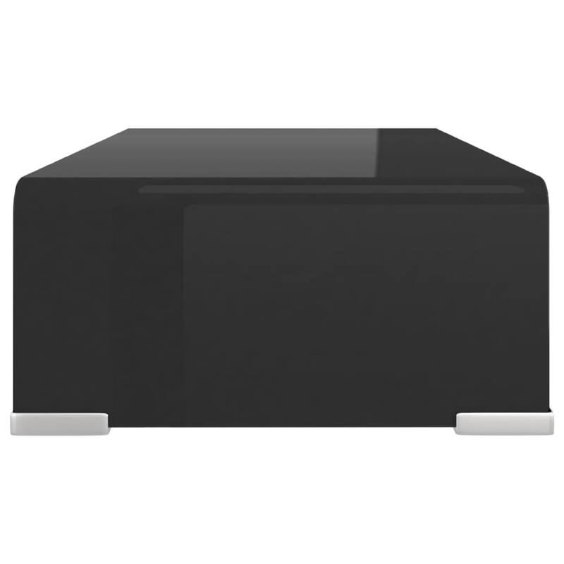 39 Inch TV Stand, Black Tempered Glass, High-Gloss Finish, C Shape