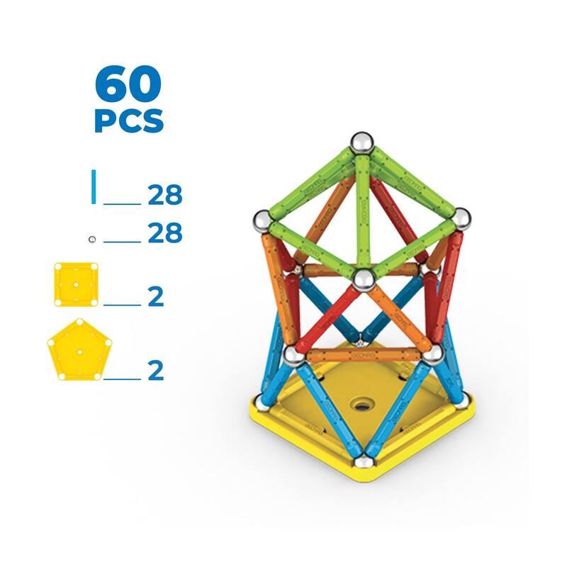 Geomag Supercolor Magnetic Construction Building Set Recycled, 60 pcs