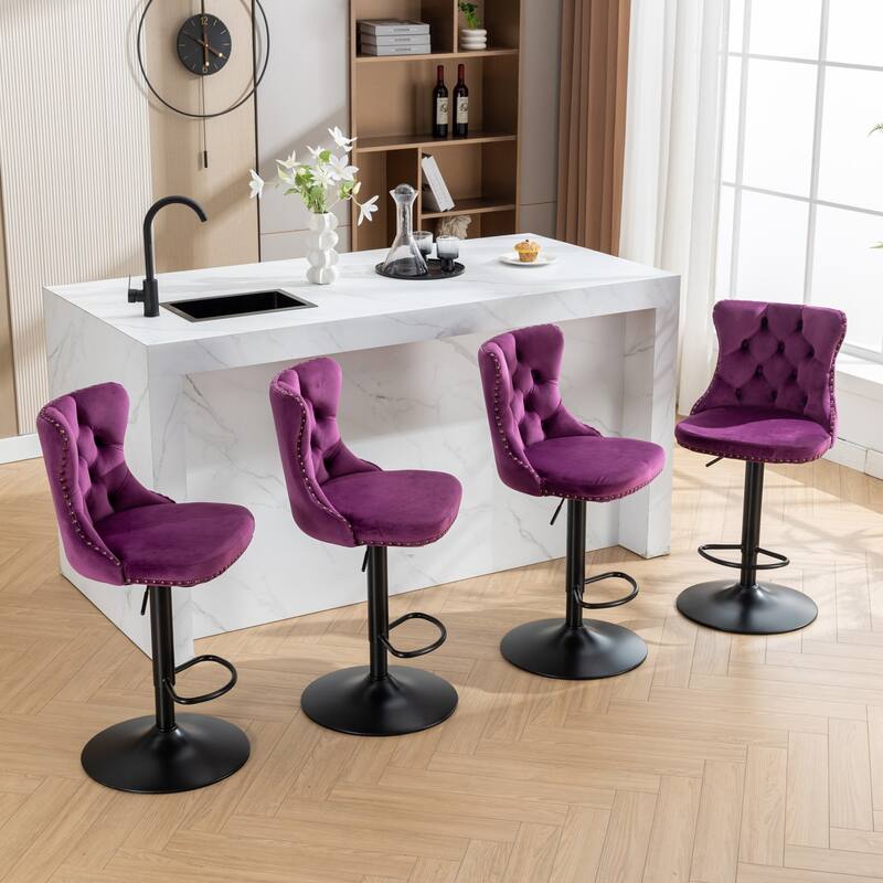 Swivel Velvet Barstools Adjusatble Seat Height From w/Base, Backs Comfortable Tufted, Modern Upholstered Bar Chairs for Home Pub