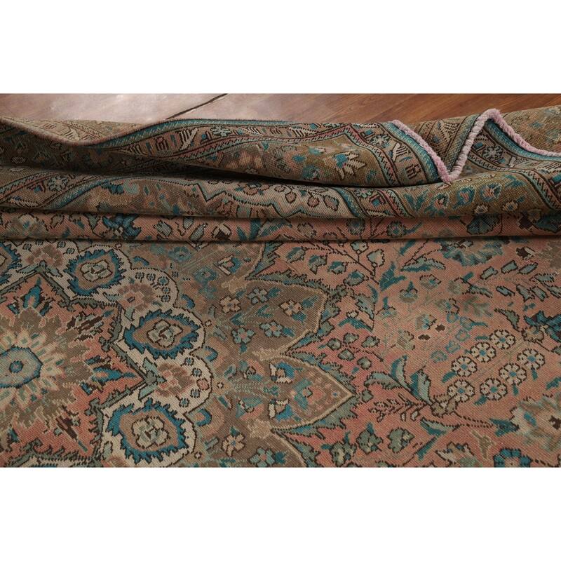 Pink Floral Tabriz Persian Area Rug Handmade Wool Carpet - 9'7" x 13'0"