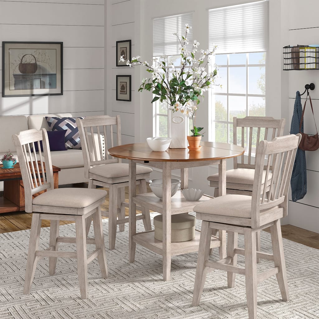 Eleanor Antique White Drop Leaf Round Counter Height Dining Set by ...