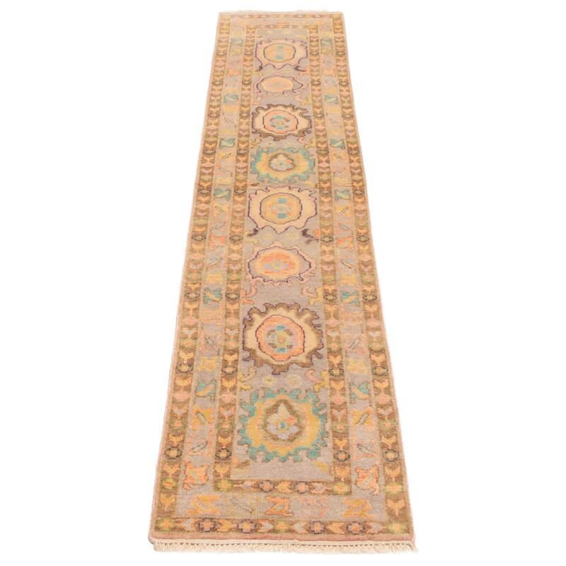 ECARPETGALLERY Hand-knotted Modern Oushak Light Grey Wool Rug - 2'3 x 11'8