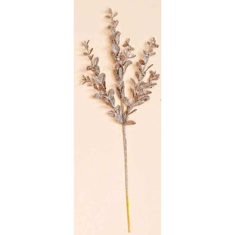 20" Glitter Leaves Spray, Champagne, Set of 3 - Champagne