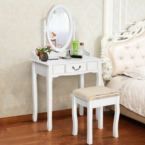 White Vanity Makeup Dressing Table With Rotating Mirror On Sale Overstock 28422303