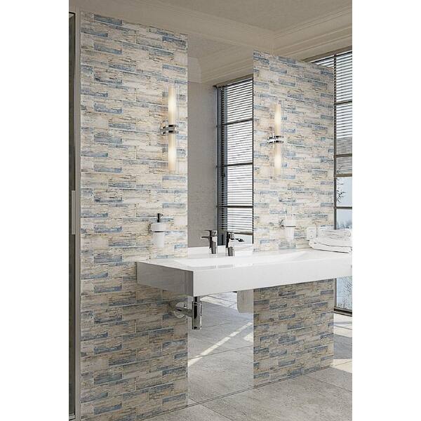slide 2 of 3, Apollo Tile 10 pack 11.5-in x 11.5-in Blue Wood Matte Finished Subway Recycled Glass Mosaic Tile (9.18 Sq ft/case)