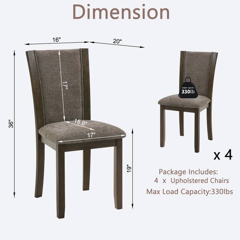 Dining Chairs Only, Wooden Dining Chairs Set of 4, Kitchen Chair with Padded Seat, Upholstered Side Chair for Dining Room