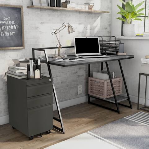 Furniture of America Meard Computer Desk & Gunmetal File Cabinet