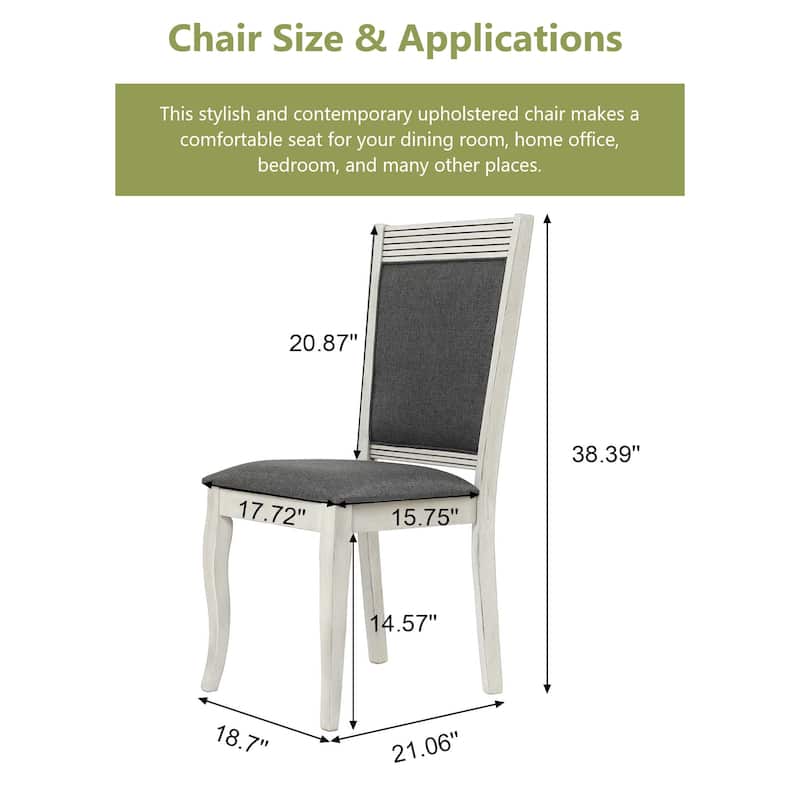 Modern Distressed Off White Rubberwood and Gray Upholstered Dining Chair, Set of 2