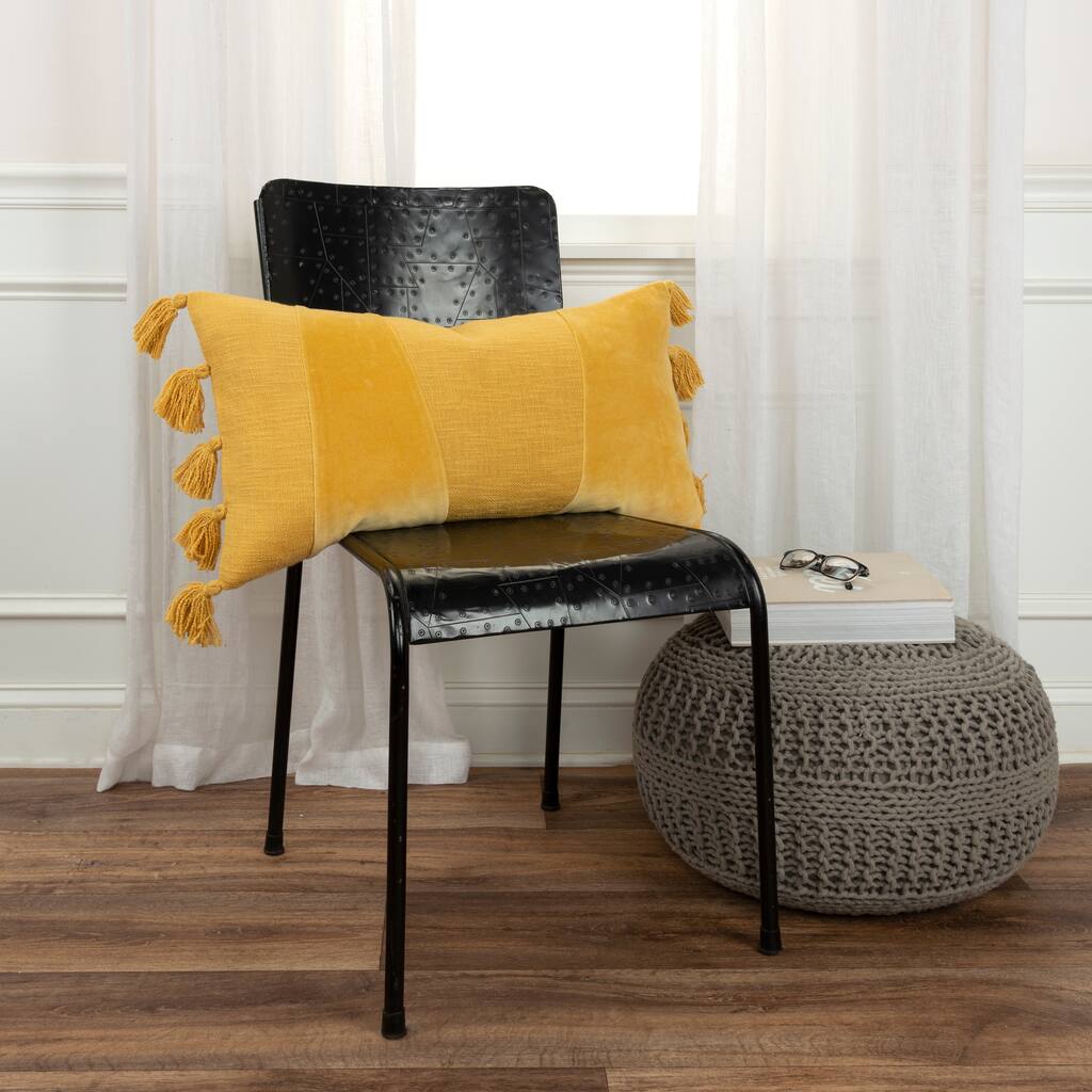 Rizzy Home Cotton Velvet Geometric Throw Pillow Cover with Tassels