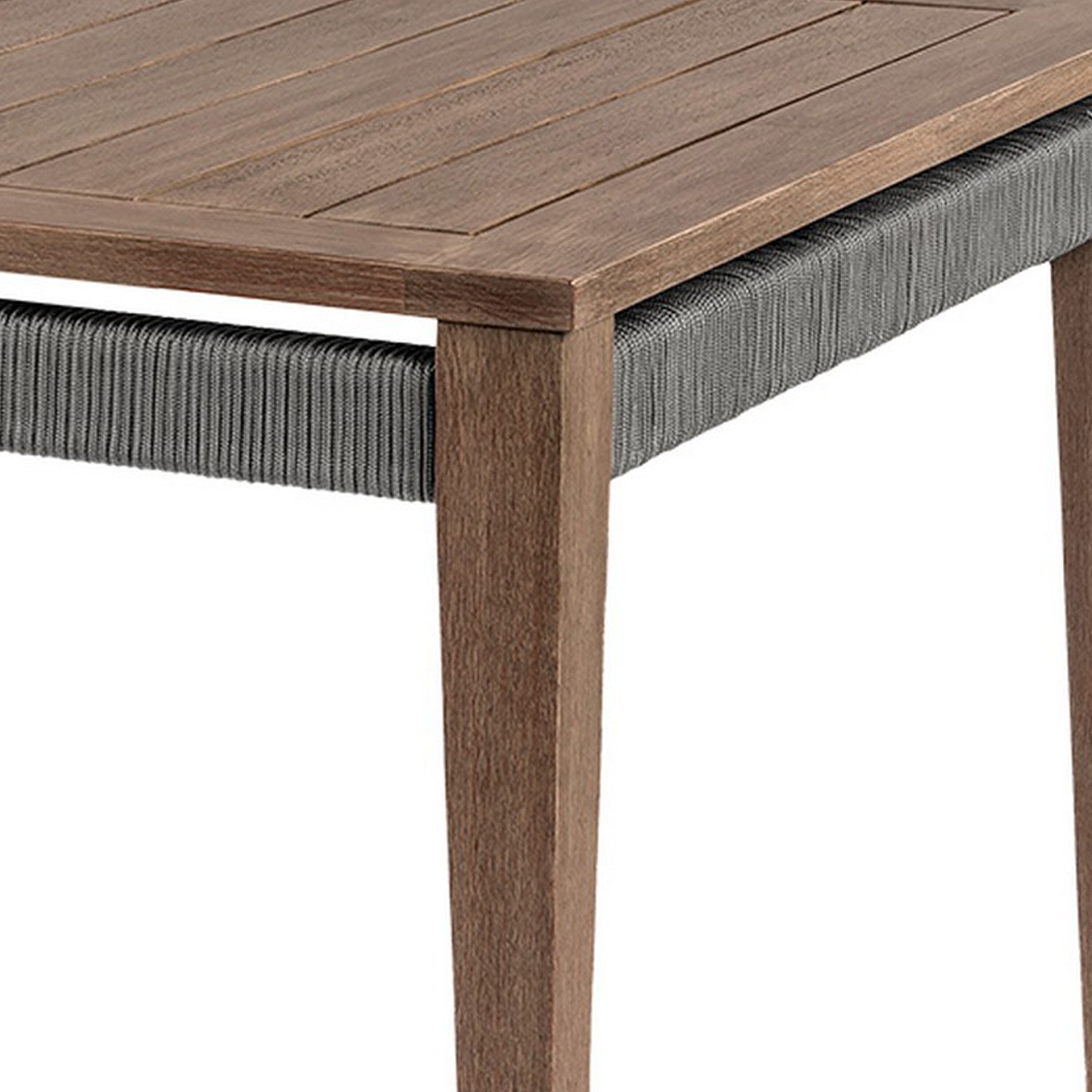 Kimi 65 Inch Outdoor Dining Table, Brown Eucalyptus Wood, Woven
