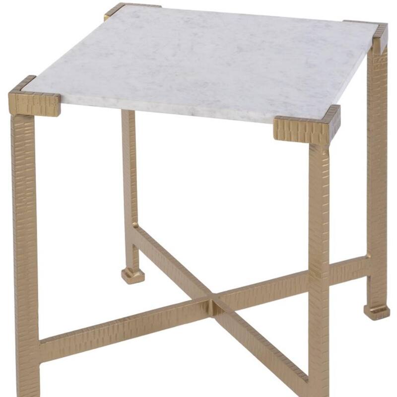 HomeRoots 20" White and Gold Distressed Marble and Iron Square End Table - 18.00 in. x 20.00 in. x 18.00 in.