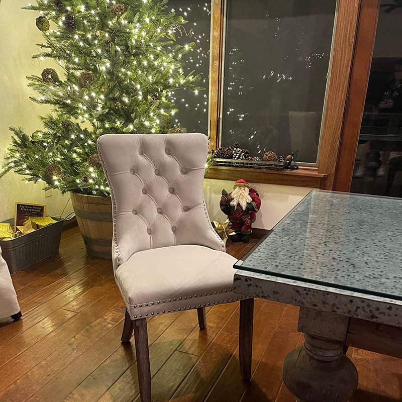 High-end Tufted Velvet Upholstered Nailhead Dining Chair Set of 6