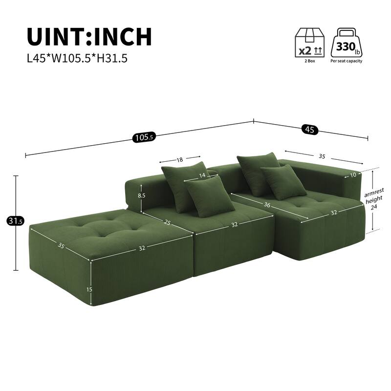 105.5'' Modular L-Shaped 3-Seater Sofa with Pillows