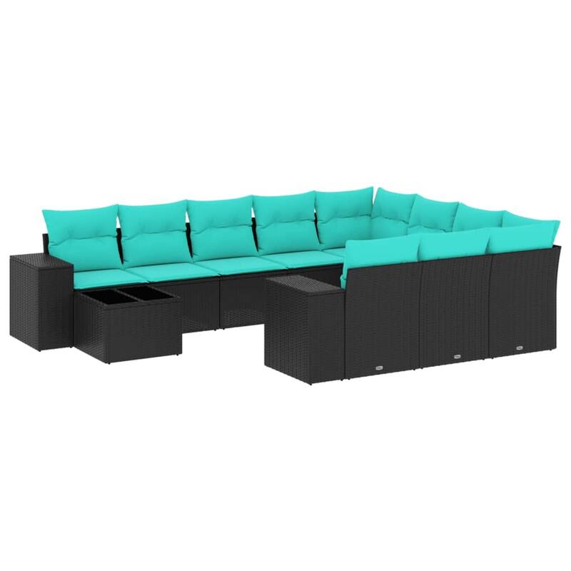 vidaXL 11 Piece Patio Sofa Set with Cushions Black/Brown/Gray Poly Rattan - 24.4 x 24.4 x 27.2