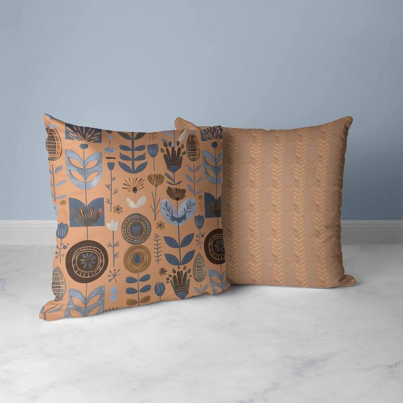 Baltic Blossoms Faux Suede Reversible Throw Pillow Blue and Brown