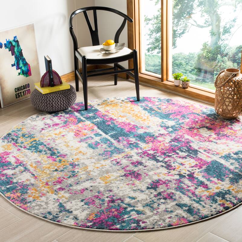 SAFAVIEH Madison Velia Vintage Boho Oriental Rug - 6'7" Round - Ivory/Blue