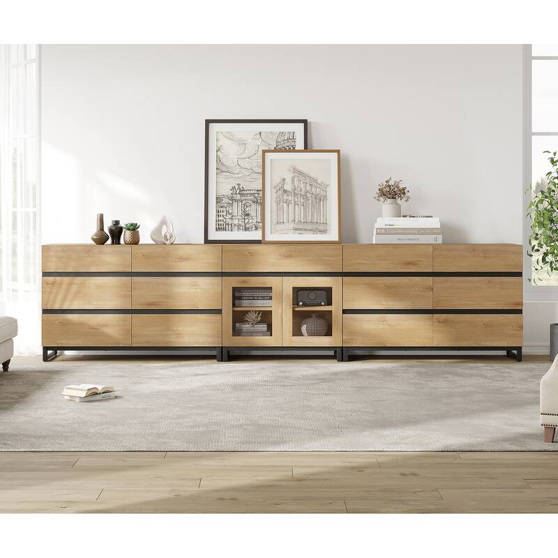 WAMPAT 3 in 1 Modern Dresser with Glass Doors and 3 Drawers, Chest of Drawers for Bedroom
