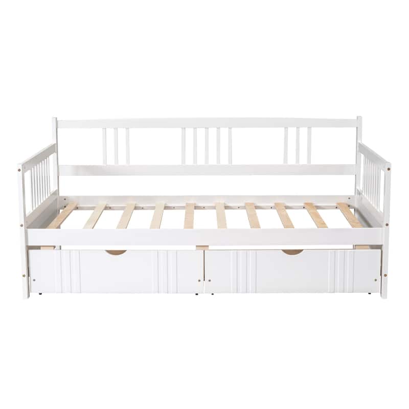 Twin Size Wood Daybed with Two Drawers, White - Space-Saving Modern Design