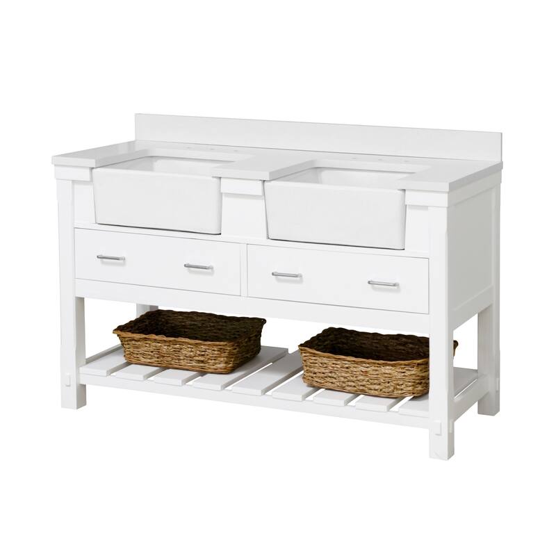 KitchenBathCollection Charlotte 60" Double Farmhouse Vanity with Quartz Top