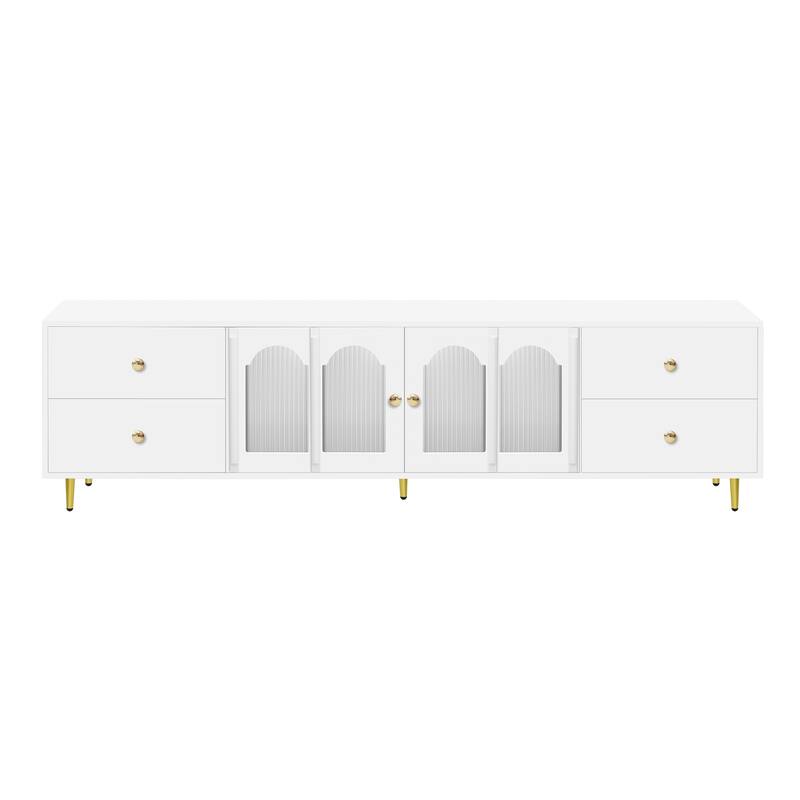Modern TV Stand for TVs up to 75 Inches with 4 Drawers and 2 Cabinets - 70.9" D x 15.7" W x 20.8" H - White