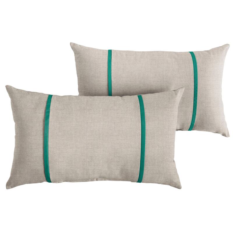 Sorra Home Sunbrella Outdoor Double Petite Flange Pillow Set of 2 - Sunbrella - Cast Silver/Canvas Teal - 16 in H x 26 in W x 6 in D