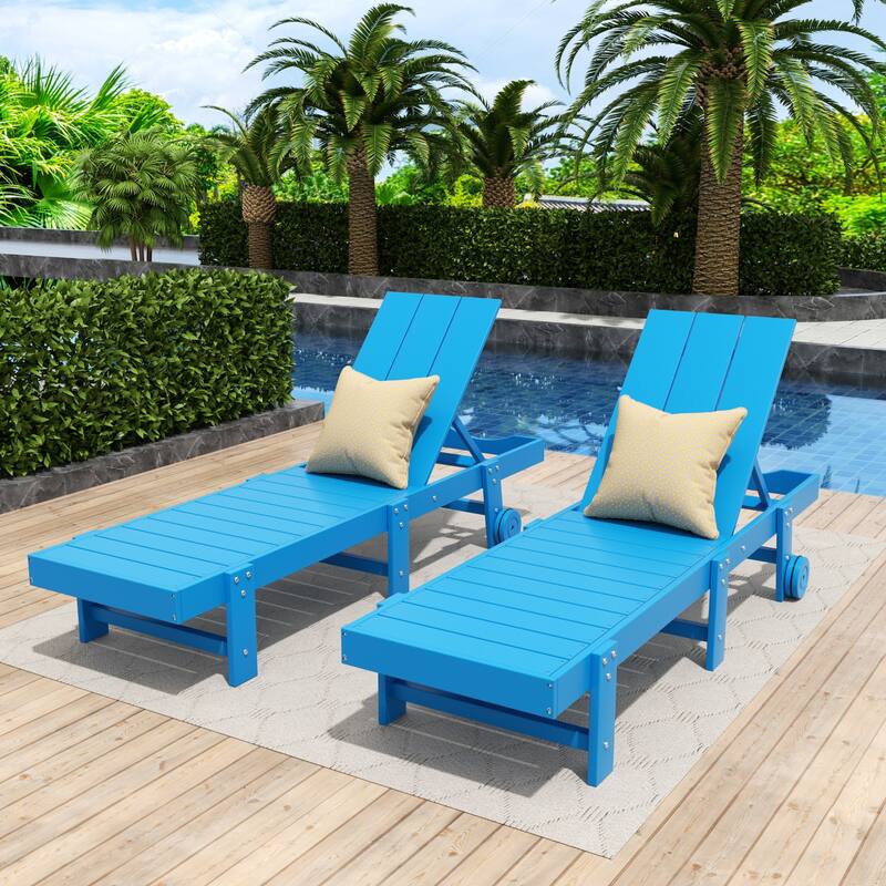 Shoreside Modern Poly Eco-Friendly All Weather Reclining Chaise Lounge With Wheels (Set Of 2)