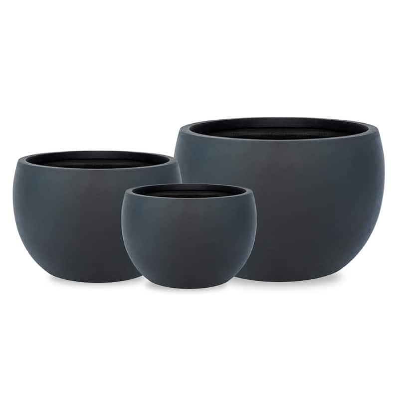 Kante 19.9", 15.7", 11.8" Round Black Concrete Indoor/Outdoor Planters (Set of 3), Modern Lightweight Pots