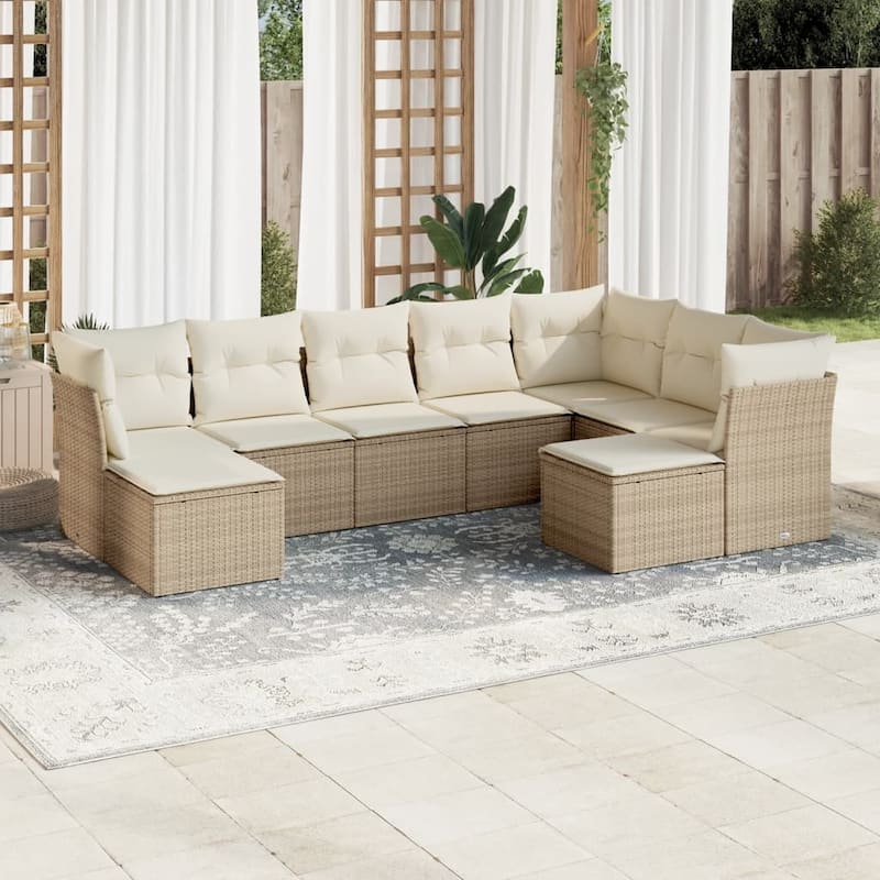 vidaXL Garden Sofa Set Beige and Cream PE rattan and Powder-Coated Steel - 21.7 x 21.7 x 14.6