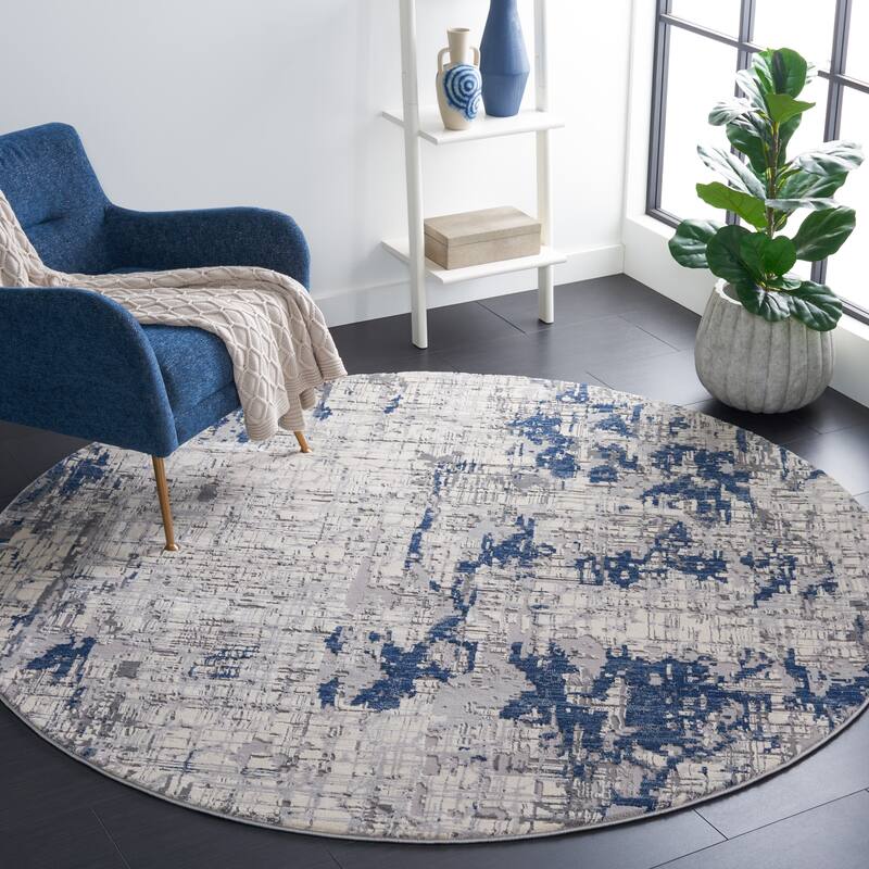 SAFAVIEH Meadow Heidegret Modern Abstract Rug - 6'7" Round - Ivory Grey/Blue