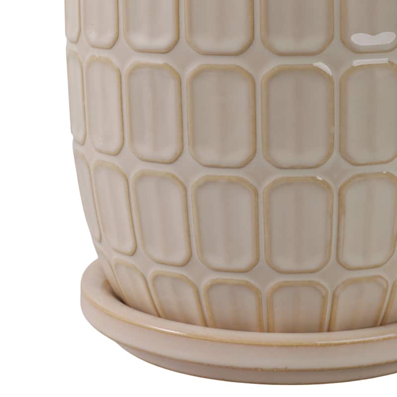 Decorative Ceramic Platner with Pattern - Set of 2, 8", 6", Ivory