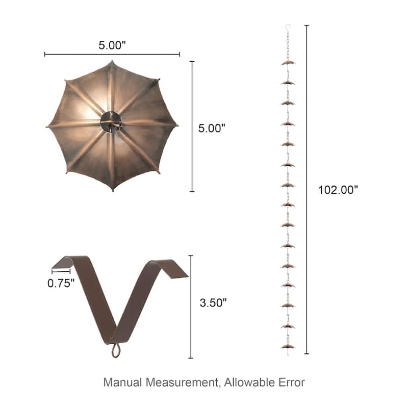 Glitzhome 8.5ft Faux Copper Umbrella Shaped Rain Chain with Clip