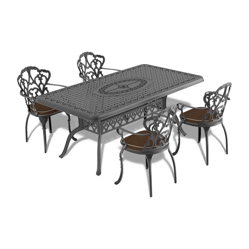 L68.9*W37.4-inch Cast Aluminum Patio Dining Table With Black Frame and Umbrella Hole