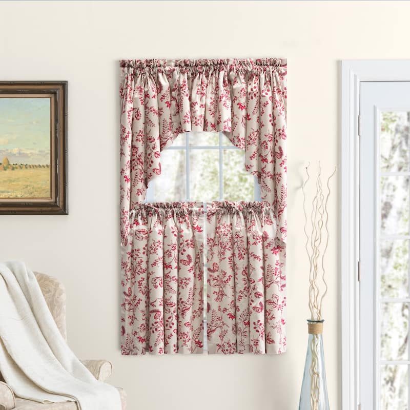 Waverly Gardens Rod Pocket with header Kitchen Curtains - Tier, Swag or ...