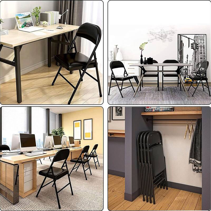 Vinyl Folding Chair with Foam Seat (4 Pack), Black